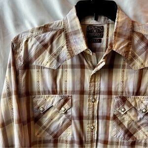 Lucky Brand Men's L Dungarees Brown Yellow Plaid‎ western wear outdoor